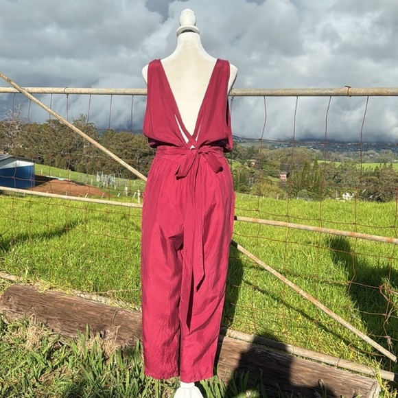 Free People 100% Silk Burgundy Sleeveless Jumpsuit - Picture 3 of 14